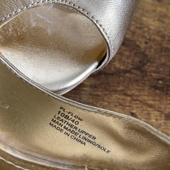 BCBGeneration Gold Metallic ‘Flow’ Peep Toe Heels - Picture 7 of 13